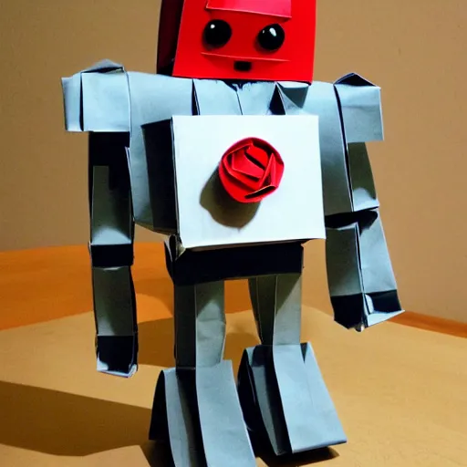 Image similar to a robot made of origami, cute, artwork