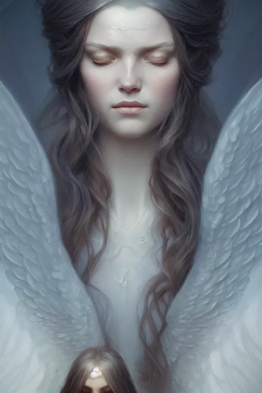 Image similar to Nearthendahl angels, fantasy, long hair, intricate, elegant, highly detailed, digital painting, artstation, concept art, smooth, sharp focus, illustration, art by artgerm and greg rutkowski and aleister crowley