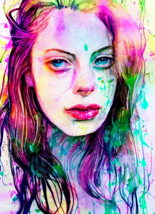 Image similar to gillian jacobs by agnes cecile pastel light colours ink drips autumn lights