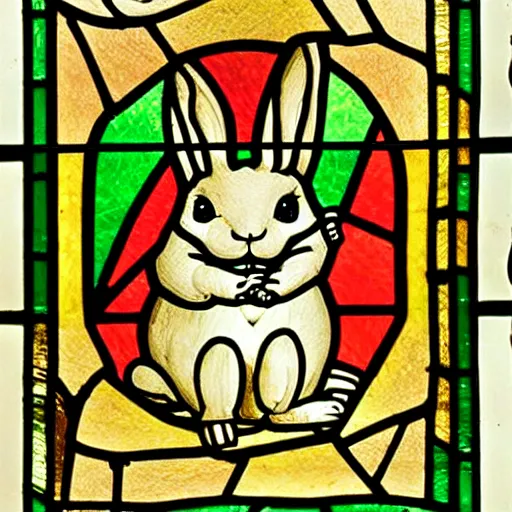 Prompt: rabbit smoking weed medieval illuminated manuscript, classical, stained glass, art, manuscript,