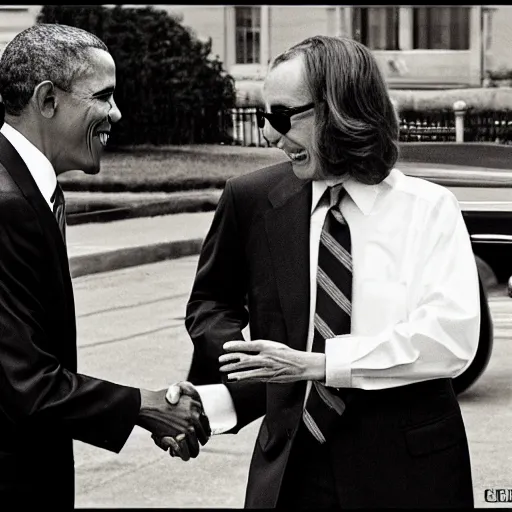 Prompt: obama meets another obama, 3 5 mm, award winning photograph, news