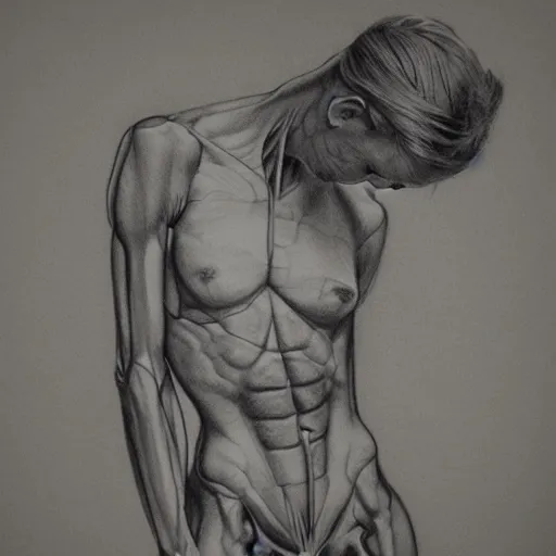 Prompt: anatomy study, pencil on paper, acclaimed sketchbook art