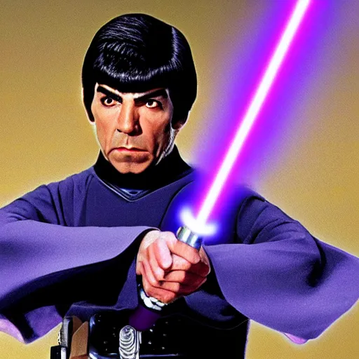 Jedi Spock wielding a purple lightsaber | Stable Diffusion | OpenArt