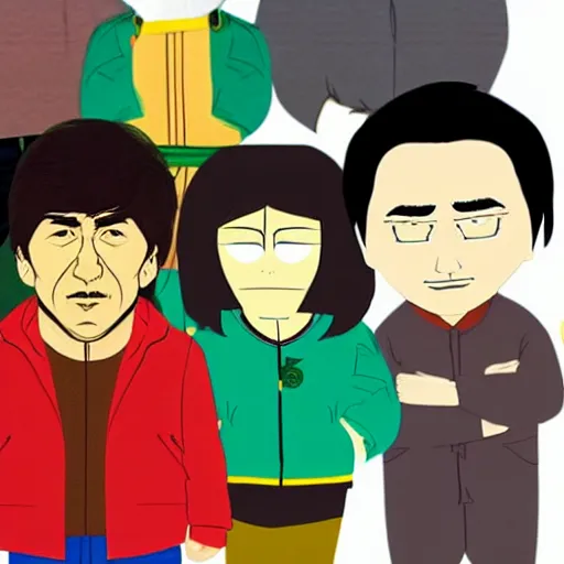 Image similar to actor jackie chan, character art, south park, cartoon, cardboard cut outs