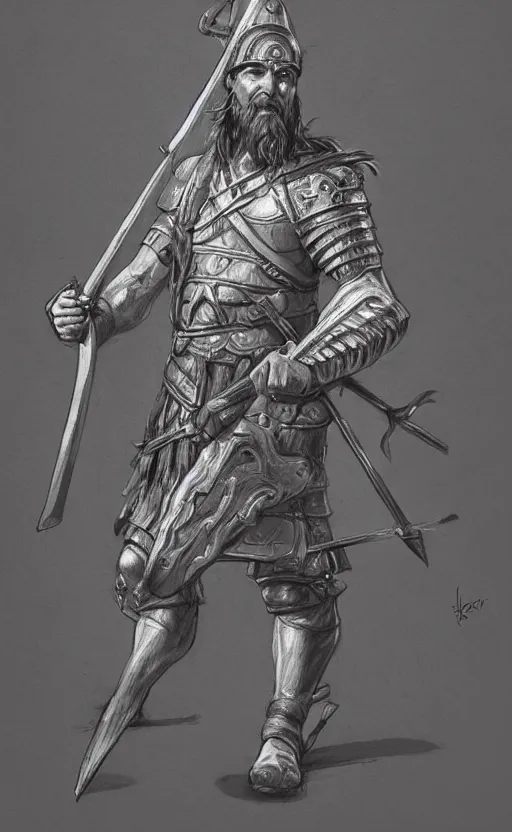 Image similar to highly detailed painting of a bearded ancient greek warrior holding a spear and wearing a helmet, a pencil sketch by jesper ejsing, trending on artstation, high fantasy, loose pencil sketch, sketchy, concept art, cinematic, white space