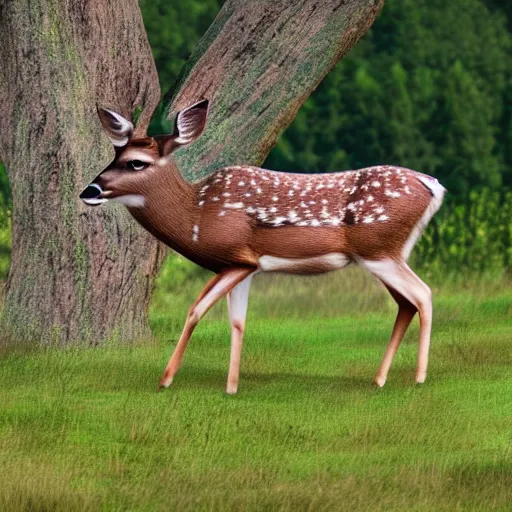 Image similar to A deer grazing in a field by Studio Ghibli, 8k, HD,
