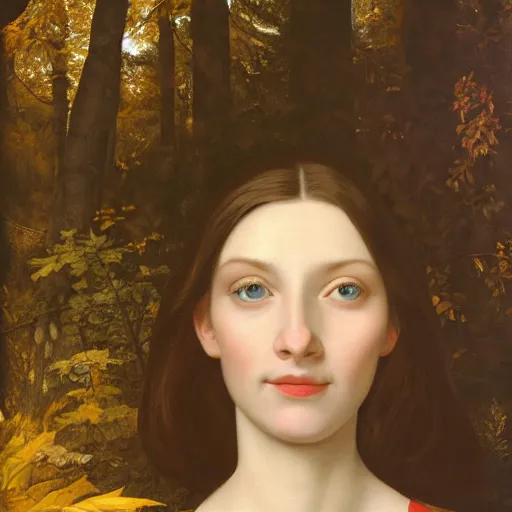 Image similar to full body portrait of a woman with blue eyes, gentle round face, with a bright smile, long dark hair, in a forest at night, highly detailed, deep focus, elegant, digital painting, smooth, sharp focus, golden ratio, illustration, ultra realistic, 8 k, art by artemisia lomi gentileschi and caravaggio