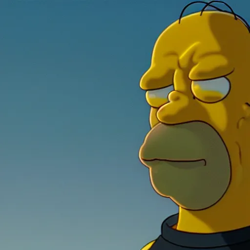 Prompt: Movie still of a 100% accurate photo realistic depiction of homer Simpson, highly detailed