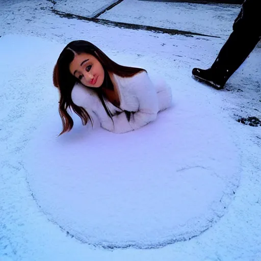 Image similar to ariana grande making a snow angel, symmetric!!!!!