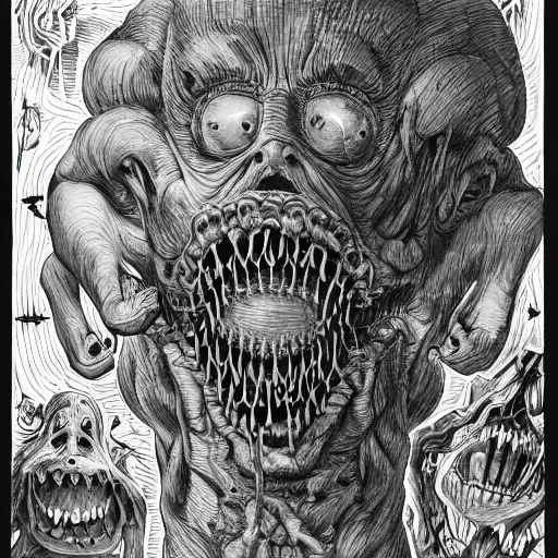 Image similar to photograph of a dangerous shape shifting alien creature, with multiple mutated snarling drooling human faces with a grotesque variety of gorey human and animal limbs protruding from its lower torso inside a lab in the style of an horror film, trending on art station, in the style of John Carpenter's The Thing 1982
