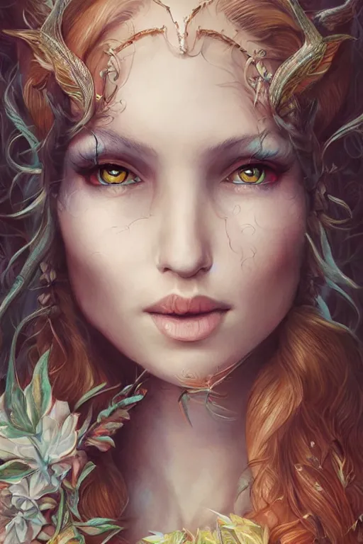 Image similar to portrait of beautiful elvish goddess , 8k, highly detailed, sharp, realistic, in style of Anna Dittmann