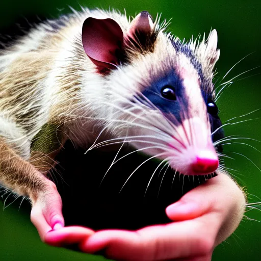 Prompt: hd digital photography of an opossum holding up the picture it made.