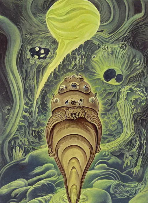 Image similar to a giant tardigrade kaiju retro japanese monster slimy, oil painting, 7 0 s vintage art, by georgia o keeffe, by kay nielsen, by gustave dore, by frank frazetta, nausicaa