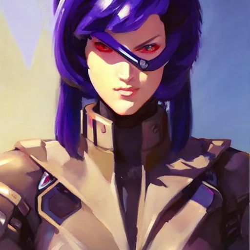 Prompt: greg manchess portrait painting of major kusanagi as overwatch character, medium shot, asymmetrical, profile picture, organic painting, sunny day, matte painting, bold shapes, hard edges, street art, trending on artstation, by huang guangjian and gil elvgren and sachin teng