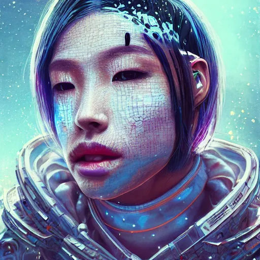 Image similar to hyperrealistic portrait of a woman monster astronaut, full body portrait, well lit, intricate abstract. cyberpunk, intricate artwork, by Tooth Wu, wlop, beeple. in the style of Jin Kagetsu, James Jean and wlop, highly detailed, sharp focus, intricate concept art, digital painting, ambient lighting, 4k, artstation