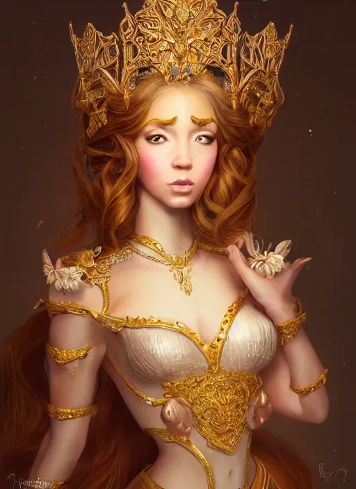 Image similar to portrait of a princess pig!!!, fantasy, intricate, elegant, beautiful, digital art, beautiful dynamic lighting, golden ratio, highly detailed, digital painting, trending on artstation, concept art, smooth, sharp focus, illustration, photo realistic, art by artgerm and greg rut, 4 k