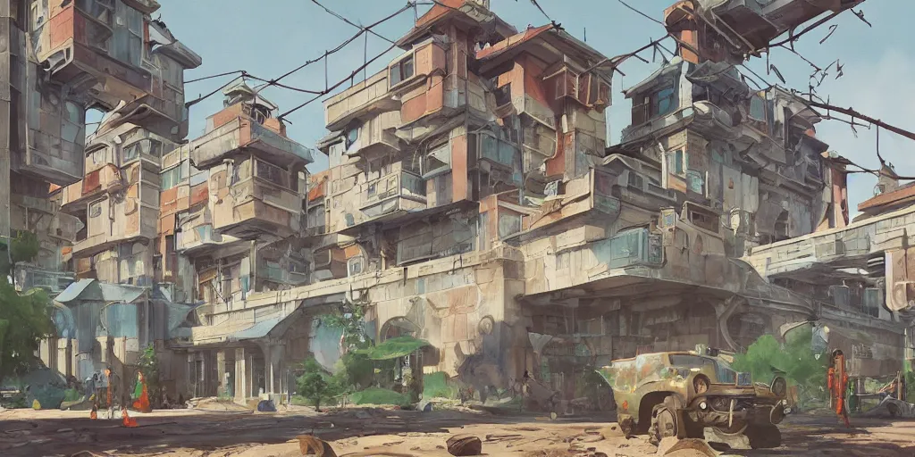 Prompt: stylized, exterior, architecture, in watercolor gouache detailed paintings, arcane, insanely detail, artstation, 8 k, futuristic, big medium small, simon stalenhag, props, furniture and decor, coherent