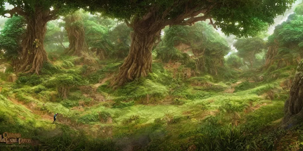 Image similar to lush and beautiful concept art for the shire, lord of the rings, peter jackson, studio ghibli, detailed,