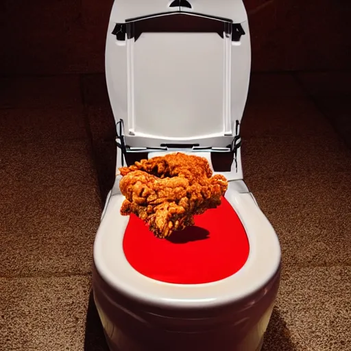 Image similar to open toilet with fried chicken inside of it, christmas lights attached