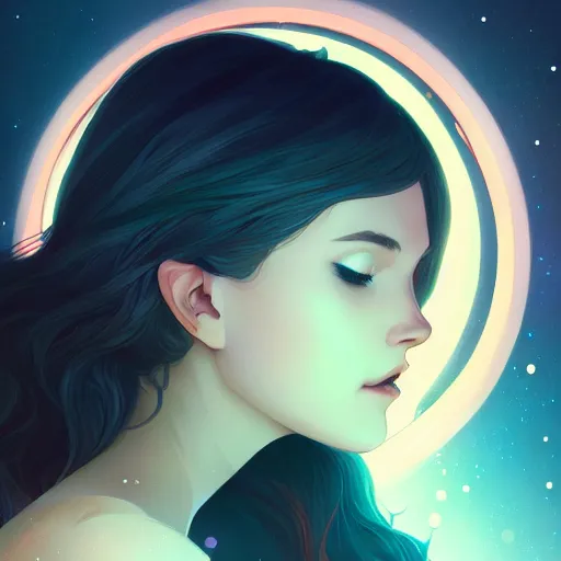 Image similar to gazing into the gorgeous face of infinity, eyes closed, ambient lighting, 4 k, lois van baarle, ilya kuvshinov, rossdraws, alphonse mucha, jung gi kim, artstation