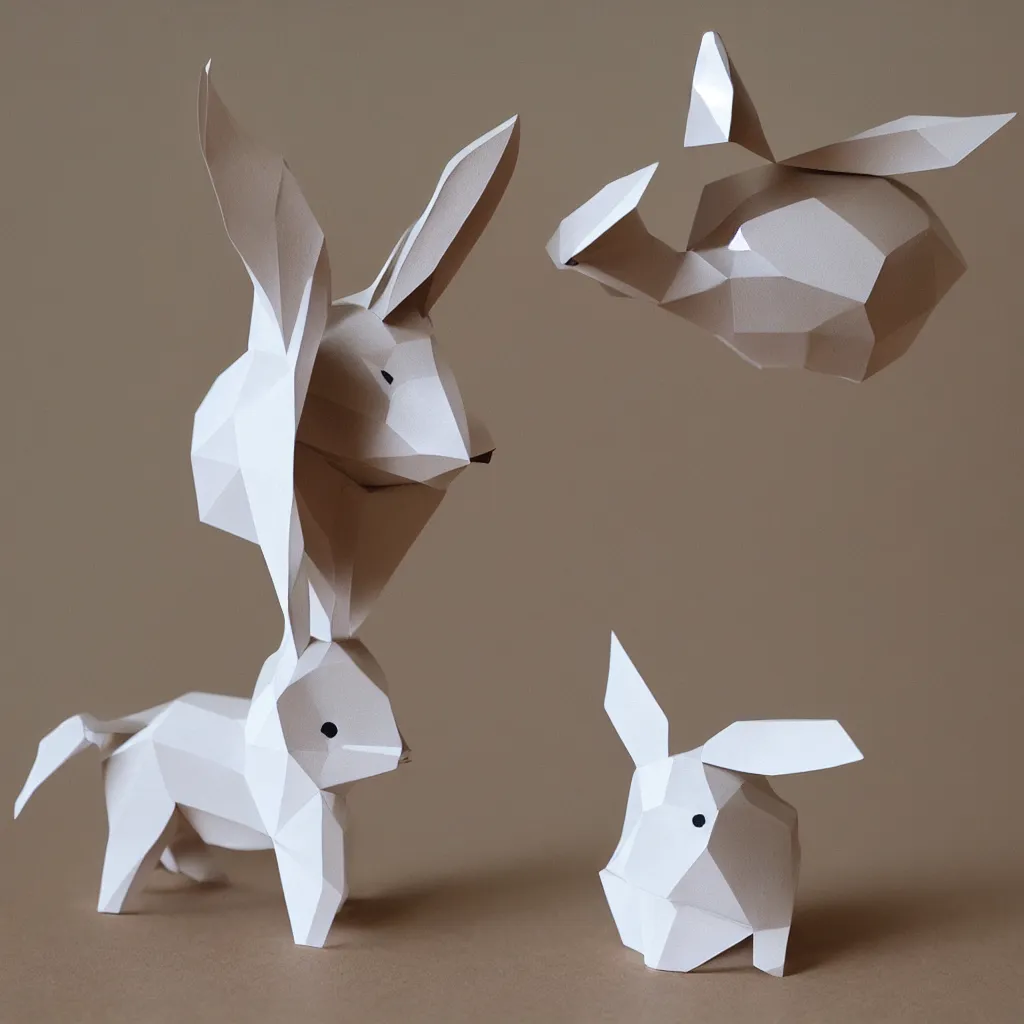 Prompt: rabbit paper toy, photorealistic, hd, trending on artstation