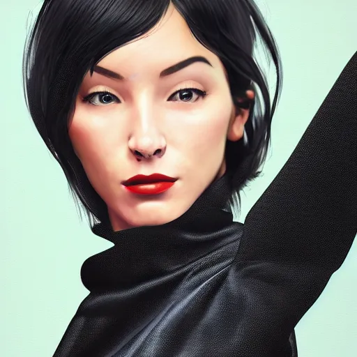 Image similar to modern woman | hyperrealistic | digital painting | trending on artstation | pinup portrait | clean | illustration | dressed | unreal engine 5 | 8 k resolution | by hajime soryama