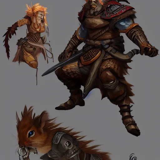 Image similar to full concept character concept art design, dungeons and dragons character art, artstation, squirrel samurai