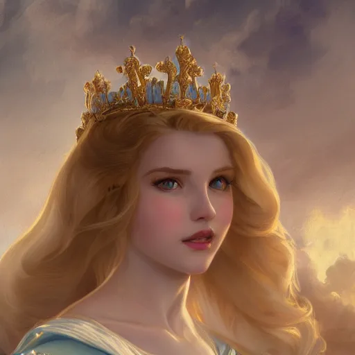 Image similar to beautiful young princess cinderella, closeup, palace background, d & d, fantasy, elegant, highly detailed, digital painting, artstation, concept art, matte, sharp focus, illustration, art by artgerm and greg rutkowski and alphonse mucha