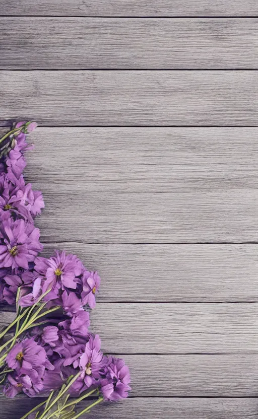 Prompt: clean soft background image with soft, light - purple flowers on pale gray rustic boards, background, cottagecore, backdrop for obituary text