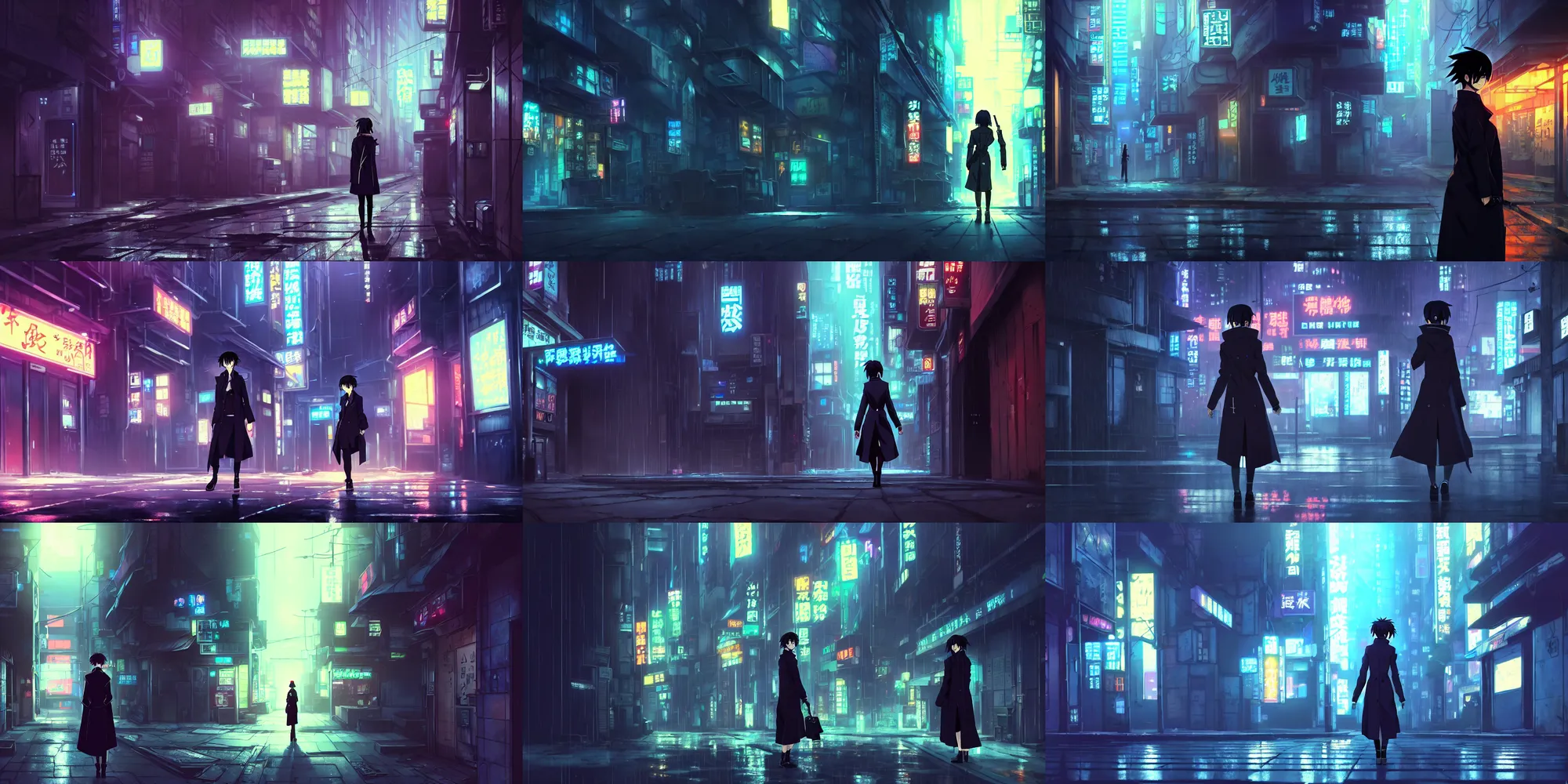 Prompt: a high definition screenshot from the detective noir cyberpunk anime anime film ; a cinematic shot of a lone lone lone lone female detective in a trenchcoat investigates a dark dark alleyway, digital painting by makoto shinkai, akira toriyama, trending on artstation