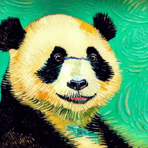 Image similar to a van gogh painting of a baby panda wearing a top hat, 4 k, hyper realistic, dslr, landscape, high resolution