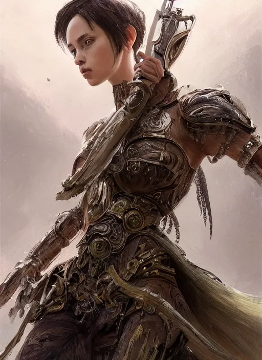 Image similar to a professional portrait of a beautiful young female, clothed in ethereal battle armor, olive skin, long dark hair, beautiful bone structure, symmetrical facial features, intricate, elegant, digital painting, concept art, smooth, sharp focus, finely detailed, illustration, from Valerian and the City of a Thousand Planets, in the style of Ruan Jia and Mandy Jurgens and Artgerm and Greg Rutkowski and William-Adolphe Bouguerea