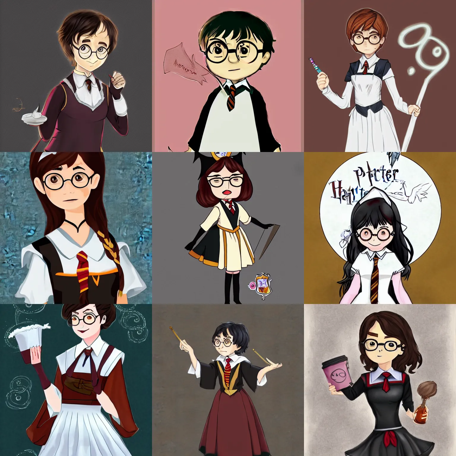 Prompt: Harry Potter in a maid outfit, fanart