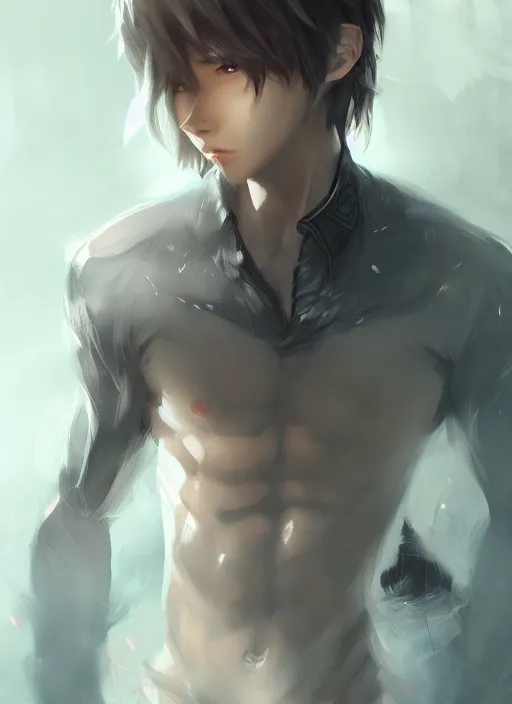 Image similar to detailed beautiful male character art, concept art, depth of field, on amino, by sakimichan patreon, wlop, weibo, byc. net, byc high quality art on artstation.