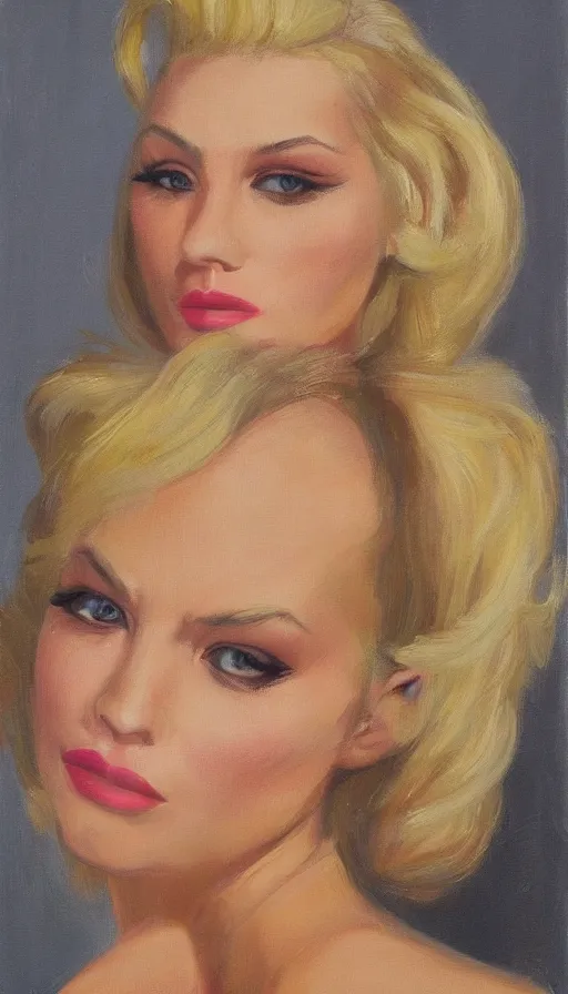 Prompt: portrait of a blonde femme fatale by Glen Orbik, 8K