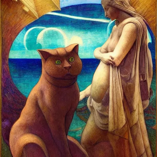 Image similar to masterpiece cat sculpture from an unknown lost civilization, by annie swynnerton and diego rivera and nicholas roerich and jean delville and charlie bowater, symbolist, dramatic lighting, god rays, art brut, rich colors, smooth sharp focus, extremely detailed, adolf wolfli and ( donato giancola and bilibin )