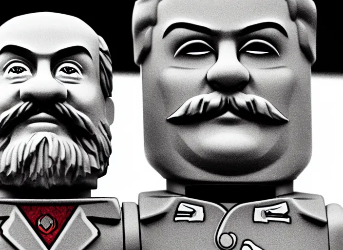 Image similar to hyperdetailed faced of stalin and lenin as lego, unreal engine, lumen, nanite