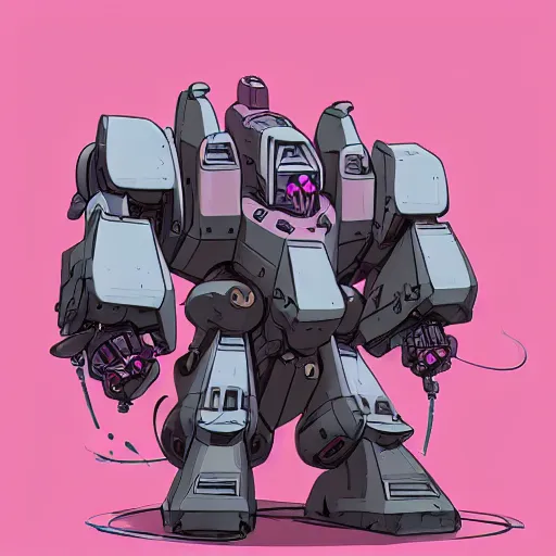 Prompt: concept art of an heavy warmech, pink and cute mech, canons and railguns, photoshop, trending on artstation by alex ichim and evan leep and salvatorre yazzie, # mechanical design, # mecha, # digital 2 d, # character design