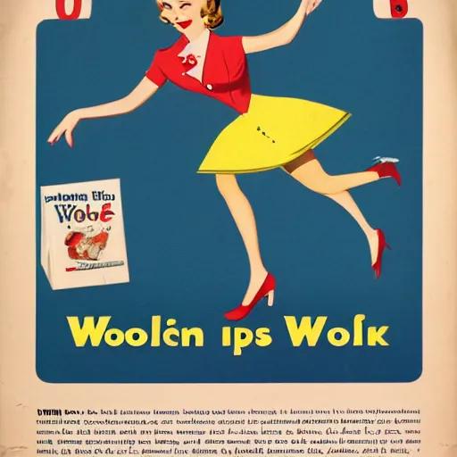 Image similar to 1950s advertisement featuring an anthropomorphic wolf