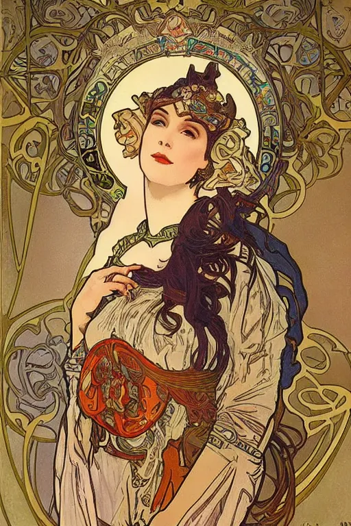 Artwork By Alphonso Mucha ,a Mechanical Queen ,wearing 