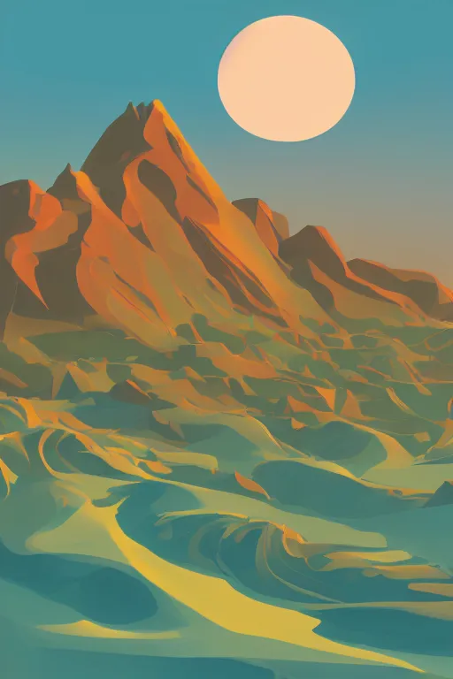 Image similar to sunrise mountain water vector illustration digital art by james gilleard trending on artstation