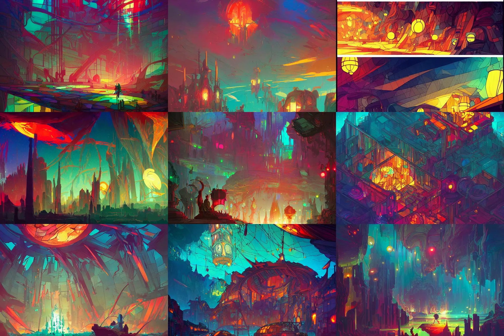 Prompt: abstract, univerese, stained glass!! infographic with illustrations!!!, glowing lights, epic fantasy, colorfully, digital art, highly saturated colors, concept art, detailed illustration, hd, 4 k, digital art, greg rutkowski, dan mumford, studio ghibli trending on artstation