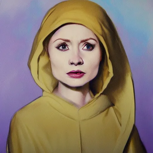 Prompt: karen gillian as a nun, painted by Edward Poyner