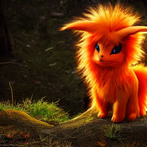 Image similar to national geographic photo of flareon, pokemon in the wild, intricate, portrait, 8 k highly professionally detailed, hdr, award winning