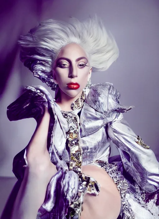 Image similar to lady gaga styled by nick knight posing in an expensive mansion setting , vogue magazine, Highly realistic. High resolution. Highly detailed. Dramatic. 8k.4k.