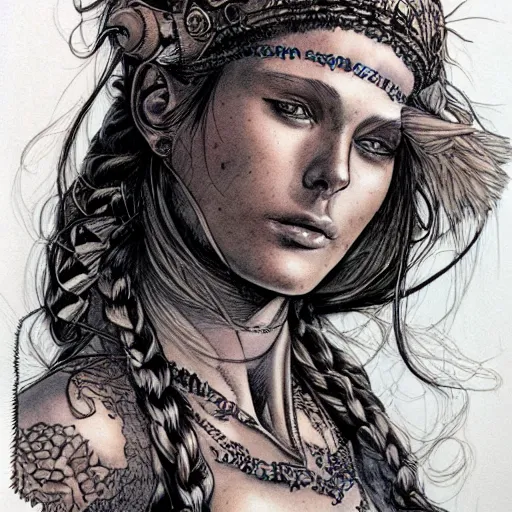 Image similar to a beautiful portrait of a heavily tattooed Roman woman Travis Charest style