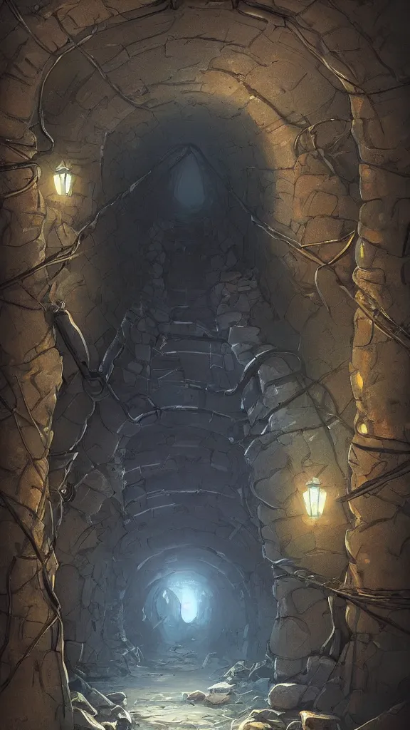 Prompt: a tunnel leading to a secret facility deep underground, fantasy art, artstation