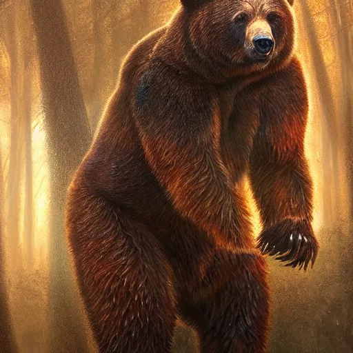 Prompt: realistic bear beast-man portrait, atmospheric lighting, painted, intricate, volumetric lighting, beautiful, rich deep colors masterpiece, golden hour, sharp focus, ultra detailed, by Leesha Hannigan, Ross Tran, Thierry Doizon, Kai Carpenter, Ignacio Fernández Ríos