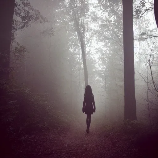 Image similar to Siren Head walking through the woods. Foggy. Dimly lit. Eerie. Spooky.