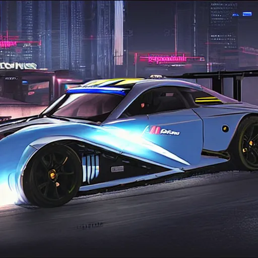 Image similar to a cyberpunk racing car